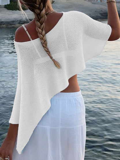 Irregularity Loose See-Through Solid Color One-Shoulder Cape