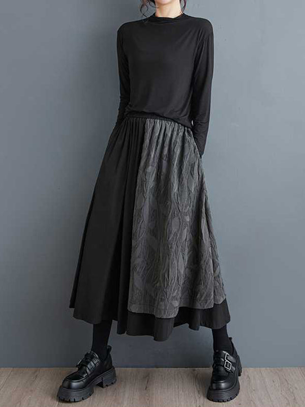 High Waisted Loose Elasticity Jacquard Pleated Pockets Culotte Wide Leg Pants