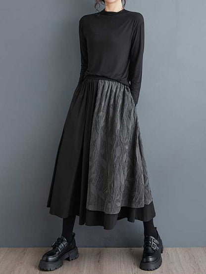 High Waisted Loose Elasticity Jacquard Pleated Pockets Culotte Wide Leg Pants