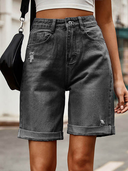 High Waisted Loose Buttoned Pockets Jean Pants Bottoms Shorts Bottoms