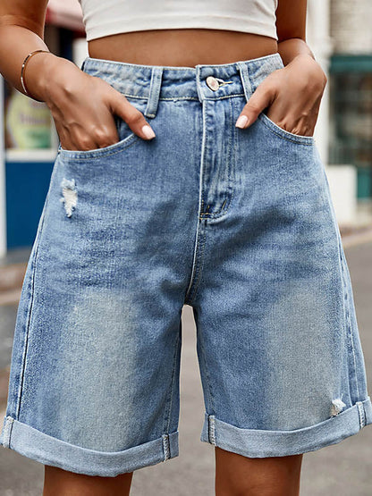 High Waisted Loose Buttoned Pockets Jean Pants Bottoms Shorts Bottoms