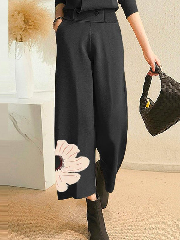 High Waisted Loose Asymmetric Floral Printed Pants Trousers