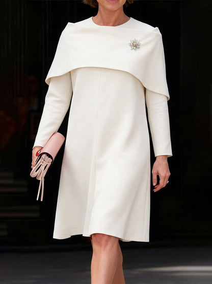 Zipper Solid Color Long Sleeves False Two Round-neck Midi Dresses