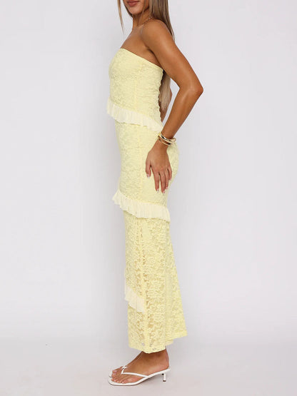 A-Line Bodycon Ruffled Solid Color Split-Joint Tube Midi Dresses