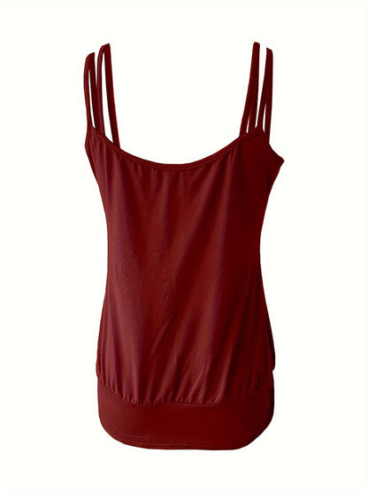 Loose Sleeveless Pleated Solid Color Spaghetti-Neck Vest Top