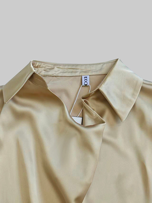 Long Sleeves Loose Solid Color Heaps Collar Blouses&Shirts Tops