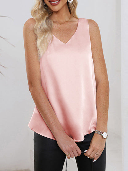 Loose Sleeveless Solid Color V-Neck Vest Top