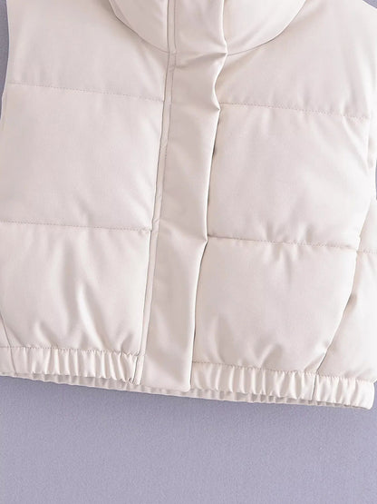 Skinny Sleeveless Drawstring Elasticity Solid Color Split-Joint Zipper Stand Collar Padded Vest