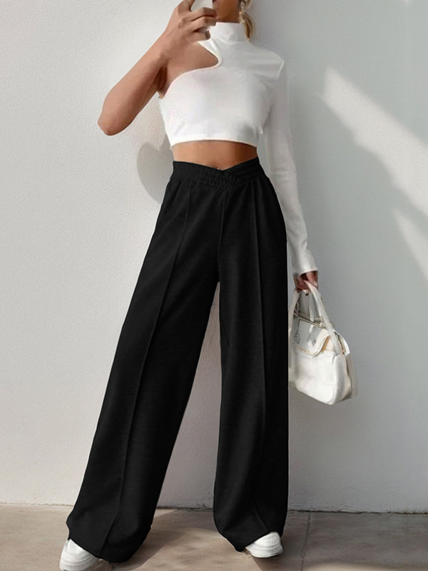 High Waisted Loose Elasticity Solid Color Pants Trousers