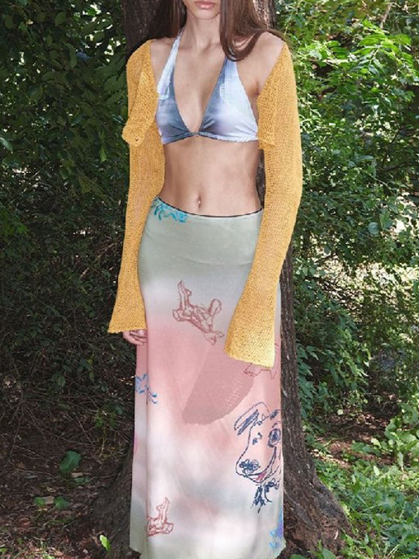 Bodycon Animal Printed Gradient Split-Joint Skirts Bottoms
