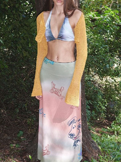 Bodycon Animal Printed Gradient Split-Joint Skirts Bottoms
