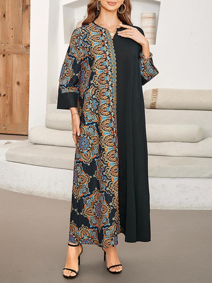 Loose Asymmetric Printed Maxi Dresses
