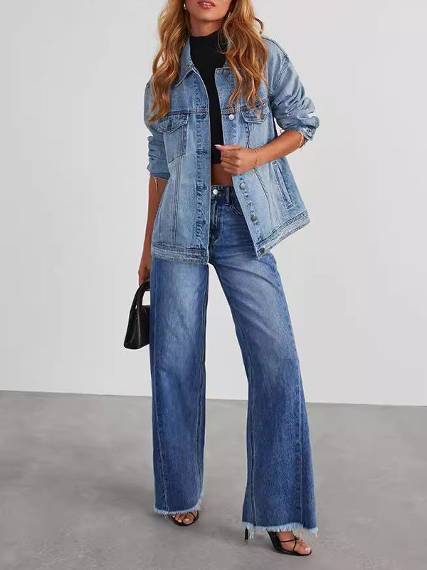 High Waisted Wide Leg Split-Joint Tasseled Jean Pants Bottoms