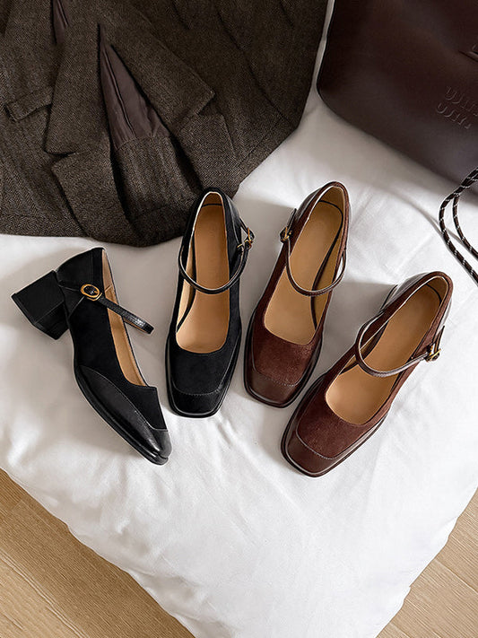 Shallow Cut Split-Joint Square-Toe Mary Janes Pumps