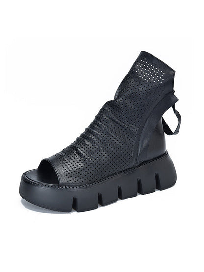 High-Top Open Toe Mesh Zipper Platform Shoes Sandals
