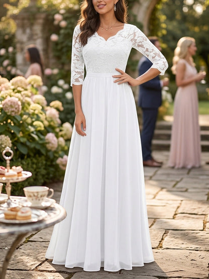 A-Line High Waisted Pleated See-Through Solid Color Split-Joint V-Neck Maxi Dresses