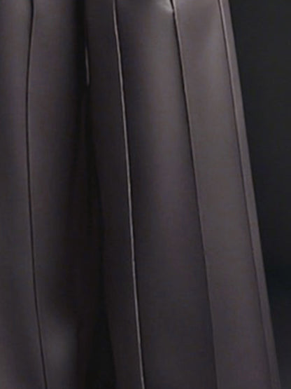 High Waisted Elasticity Pleated Pockets Solid Color Zipper Wide Leg Pants