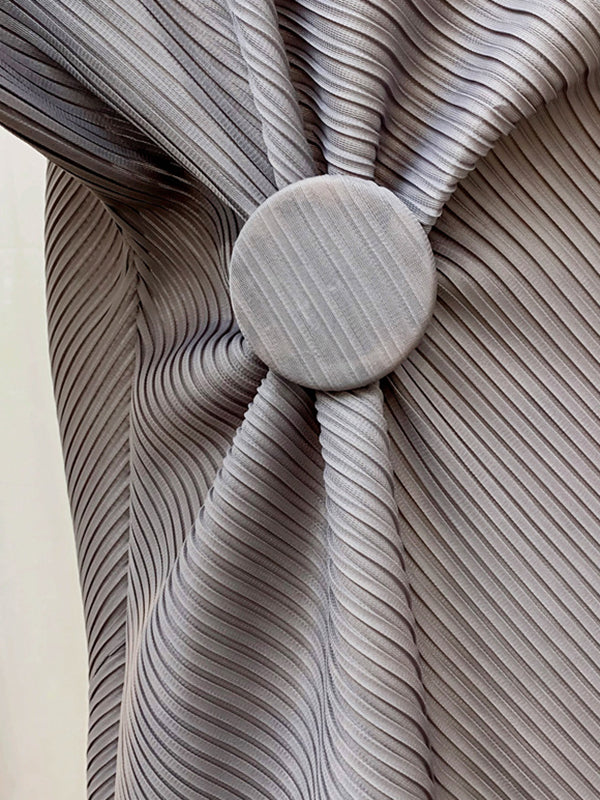 Half Sleeves Irregular Clipping Pleated Solid Color Round-Neck Midi Dresses