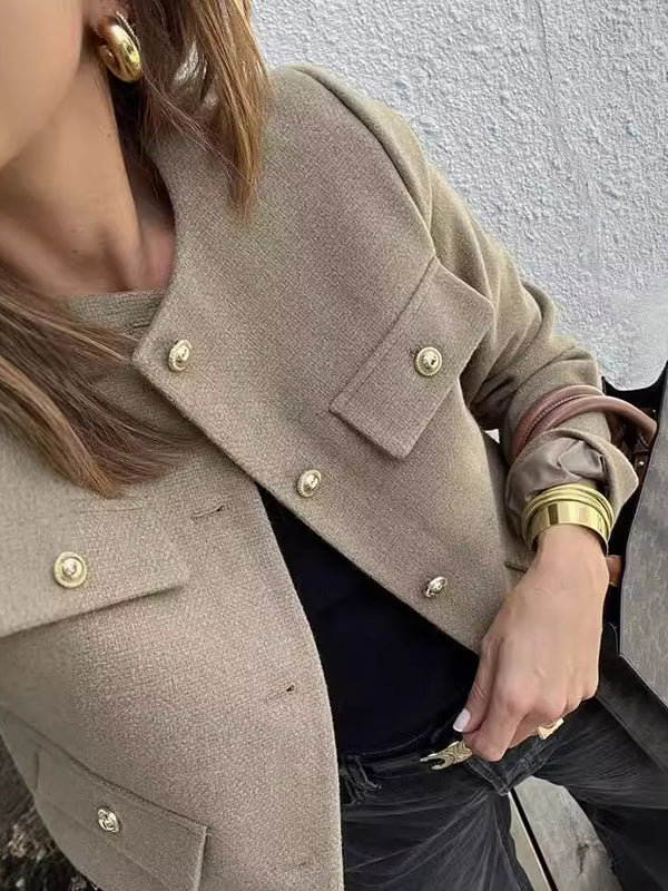 Long Sleeves Loose Buttoned Split-Joint Round-Neck Outerwear