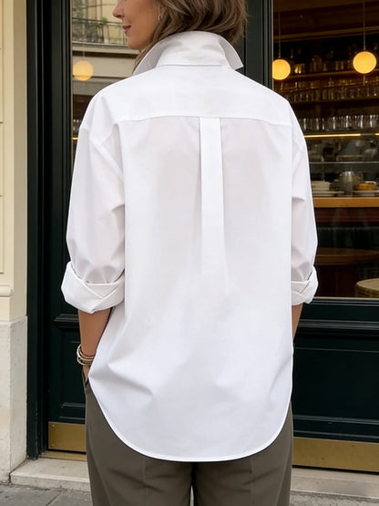 Long Sleeves Loose Buttoned Solid Color Split-Joint Lapel Blouses&Shirts Tops