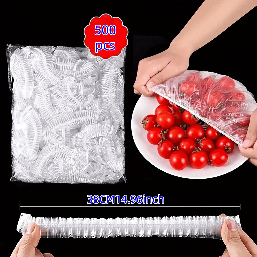 500 pieces of transparent stretchable plastic food plastic wrap - thickened and durable, insect-proof and sealed, suitable for bowls, plates, containers, refrigerators and lockers, individually packaged (large package value pack) - plastic plastic plastic