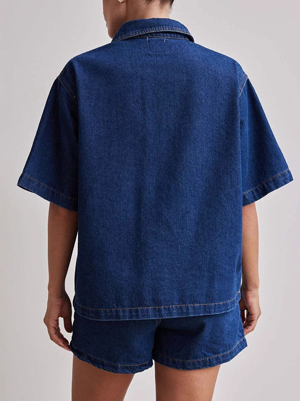 Loose Short Sleeves Split-Joint Lapel Blouses&Shirts Tops