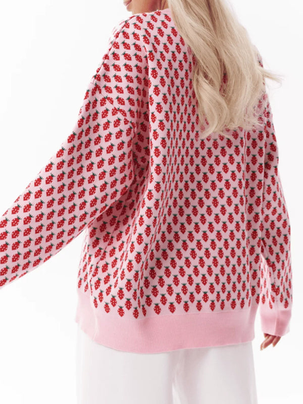 Long Sleeves Loose Pleated Split-Joint Round-Neck Sweater Tops