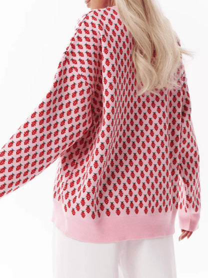 Long Sleeves Loose Pleated Split-Joint Round-Neck Sweater Tops