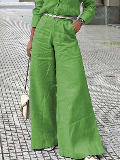 Solid Color Split-Joint Wide Leg Pants Trousers