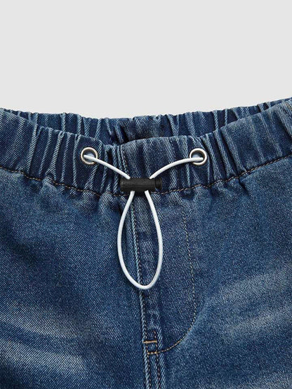 High Waisted Loose Drawstring Elasticity Gradient Jean Pants Bottoms