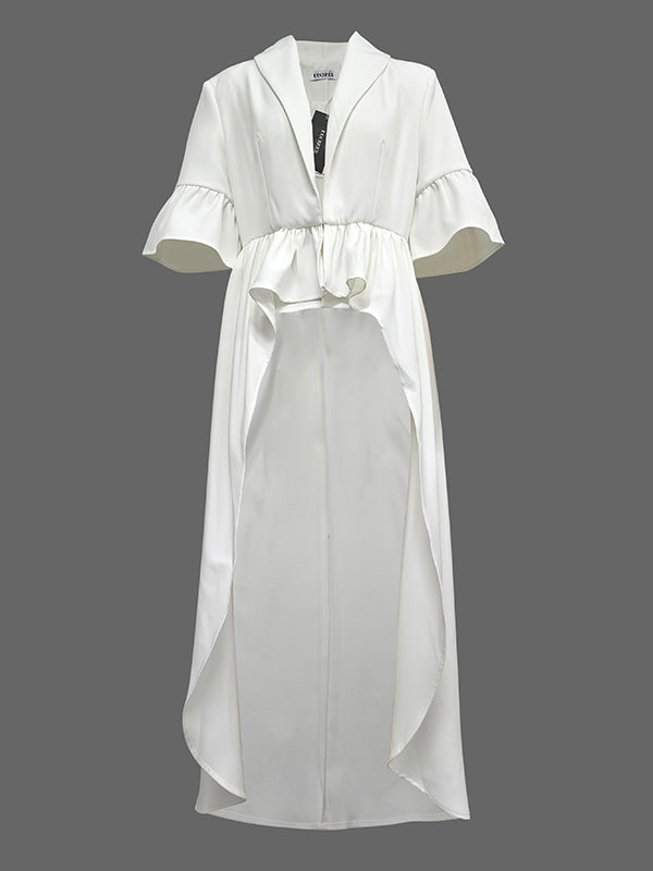 Flared Sleeves Half Sleeves Ruffle Trim Solid Color Deep V-Neck Blouses&Shirts Tops Outerwear