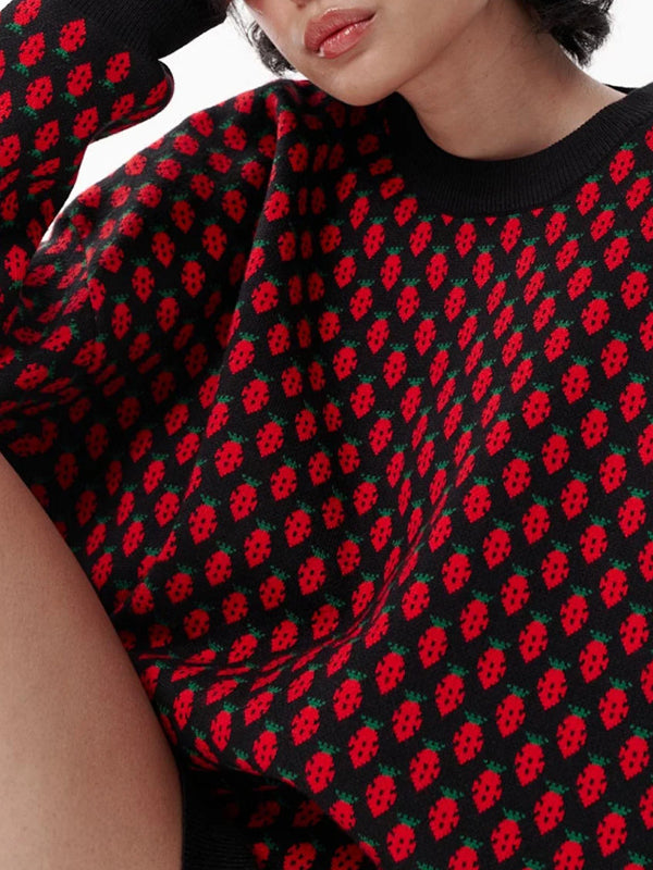 Long Sleeves Loose Pleated Split-Joint Round-Neck Sweater Tops