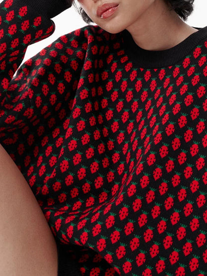 Long Sleeves Loose Pleated Split-Joint Round-Neck Sweater Tops