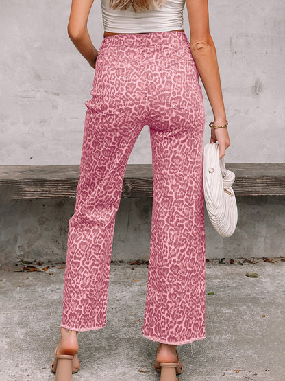 High Waisted Leopard Pockets Jean Pants Bottoms
