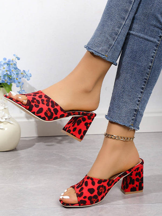 Leopard Open Toe Pumps Sandals Slippers