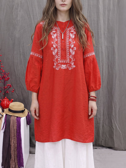 Printed Contrast Color Buttoned Three-quarter Sleeves Plus Size Round-neck Blouses&shirts Tops
