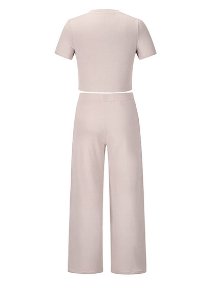 Simple Solid Color T-Shirt & Pants Two Pieces Set
