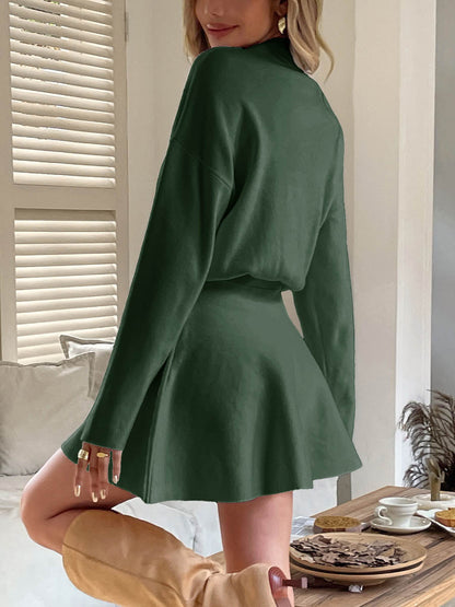 A-line High Waisted Elasticity Solid Color Round-neck Mini Dresses Sweater Dresses
