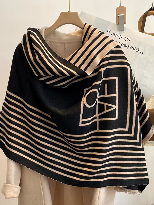 Letter Print Striped Patterns Shawl&Scarf