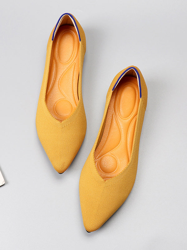 Pointed-Toe Shallow Cut Split-Joint Flat Shoes