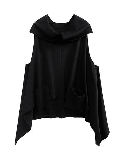 Irregularity Loose Pockets Solid Color Heaps Collar T-Shirts Vest Top