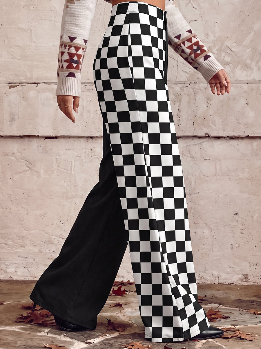 Printed Pockets Buttoned Wide Leg Plus Size Trousers Pants