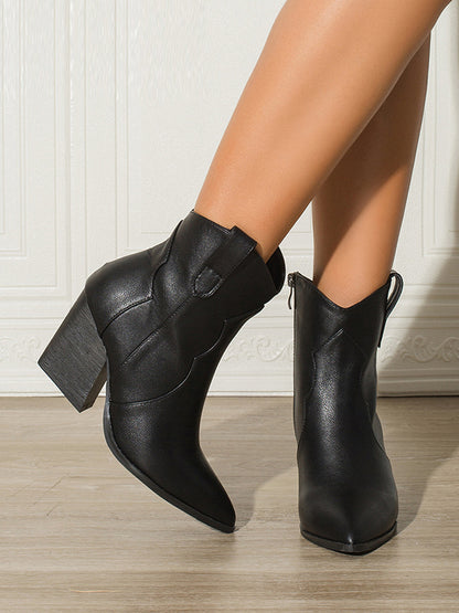Pointed-Toe Split-Joint Zipper Boots Pumps
