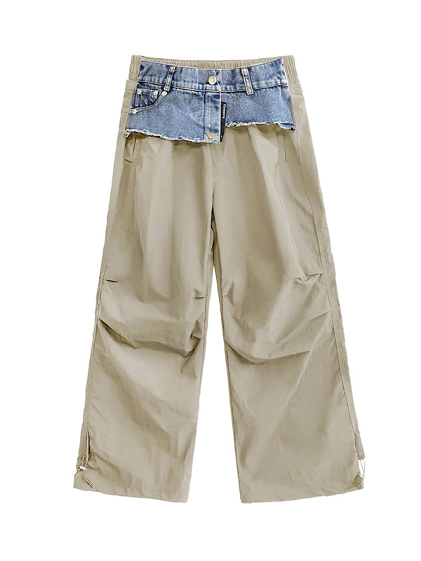 Loose Wide Leg Drawstring Elasticity Split-Joint Cargo Pants Trousers