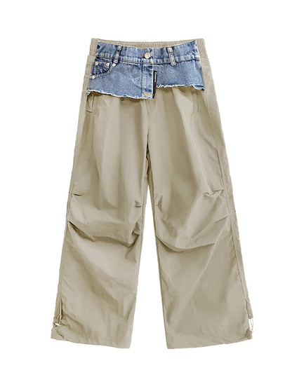 Loose Wide Leg Drawstring Elasticity Split-Joint Cargo Pants Trousers