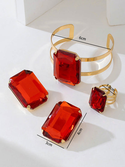 Irregularity Geometric Rhine Stones Shiny Bracelet Accessories Rings Accessories Sets