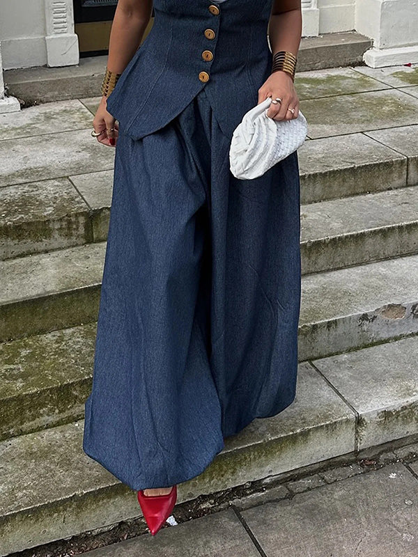 Harem Pants Loose Pleated Solid Color Jean Pants Bottoms