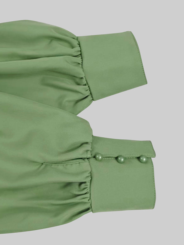 A-Line Long Sleeves Pleated Pockets Solid Color Zipper V-Neck Midi Dresses