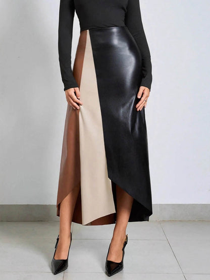 Irregularity Skinny Asymmetric Contrast Color Split-Joint Split-Side Skirts Bottoms