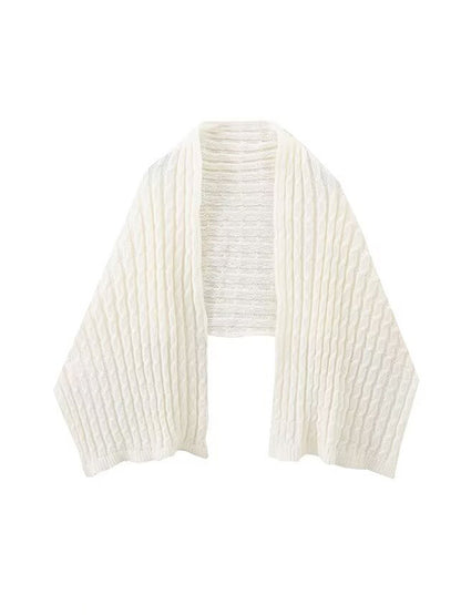 Long Sleeves Loose Solid Color Split-Joint Round-Neck Sweater Tops + Scarf Two Pieces
